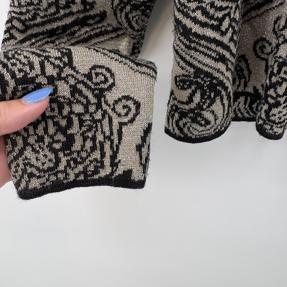 Chico's Seraphina Cardigan Size 0 Metallic Wool Black Gray Baroque Scroll - Picture 5 of 11